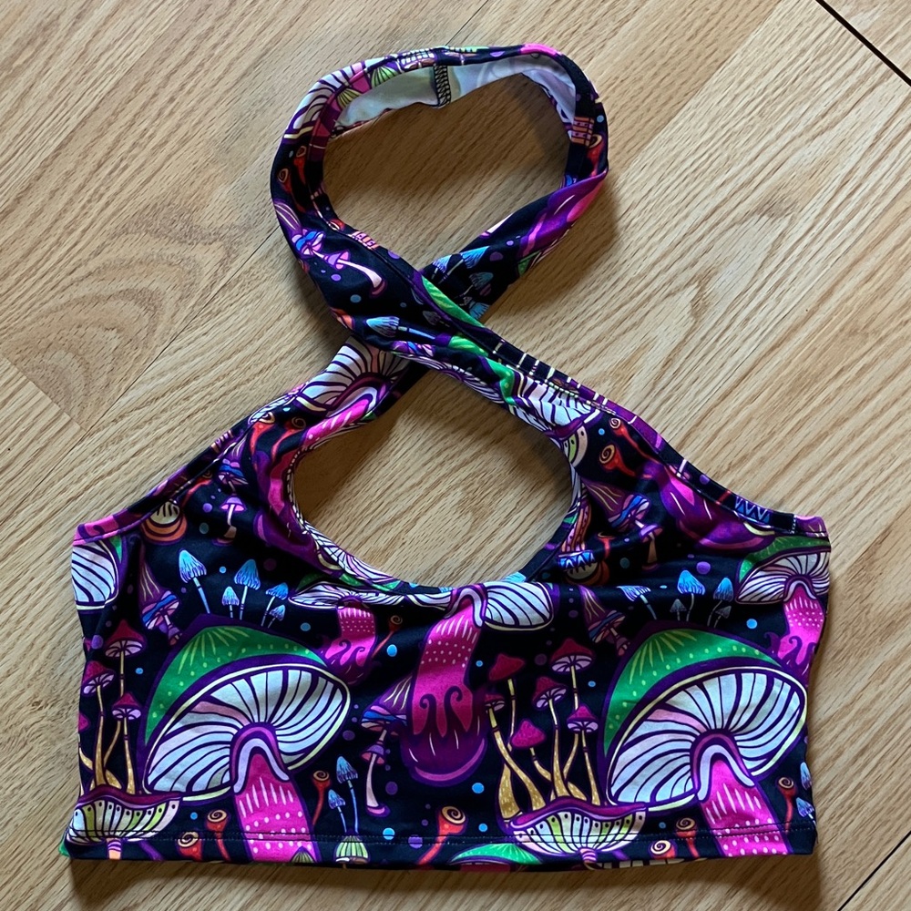Dolls Kill Multicolor Mushroom Print Halter Crop Top